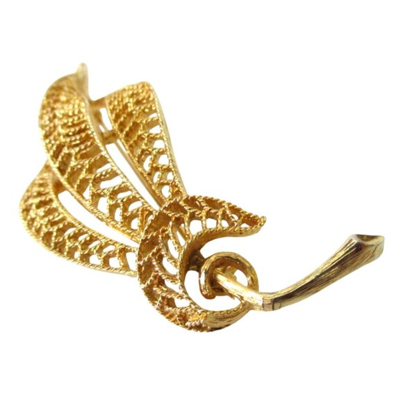 Cathe Signed Curled Leaf Brooch Pin - Filigree Openwork - Vintage Jewelry - Picture 3 of 8